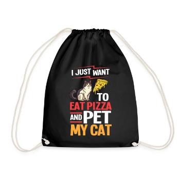 Pizza Cat Food Pizzeria Italian Kitten - Drawstring Bag - black - Front