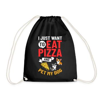 Pizza Hund Essen Pizzeria Italienisch Welpen - Turnbeutel - Schwarz - Vorne