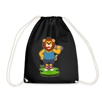 Lion Bodybuilder Dumbbell Bodybuilding - Drawstring Bag - black - Front