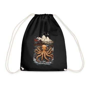 Ukiyo-E Style Octopus Retro Kraken Art Design - Drawstring Bag - black - Front