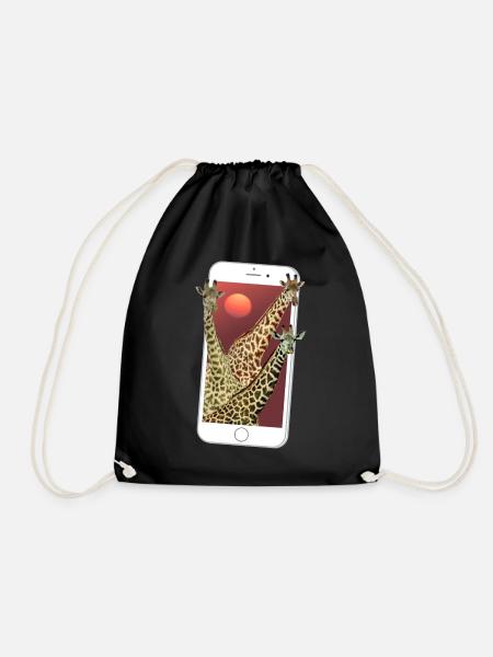 Giraffen - Sonne - Smartphone - Wildtier in Afrika - Turnbeutel - Schwarz