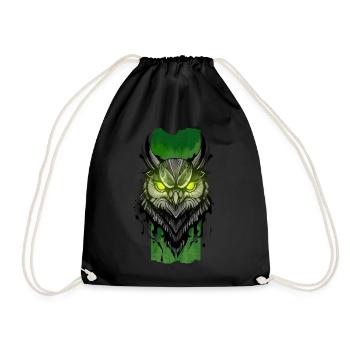 Enchanting Nocturne: Owl's Emerald Gaze - Drawstring Bag - black - Front