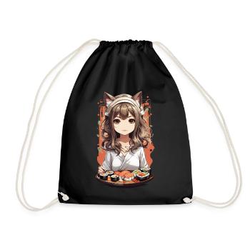 Kawaii Anime Katzen Mädchen Sushi Design - Turnbeutel - Schwarz - Vorne