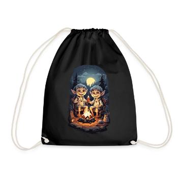 Halloween Camping Vampire Kids Cartoon - Drawstring Bag - black - Front
