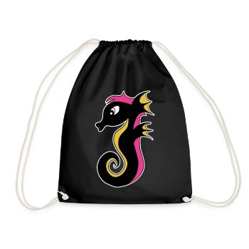 Blooming Neon Seahorse - Drawstring Bag - black - Front