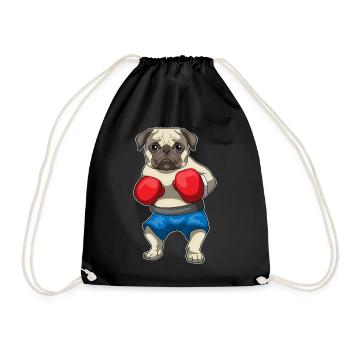 Mops Boxer Boxhandschuhe Boxen - Turnbeutel - Schwarz - Vorne