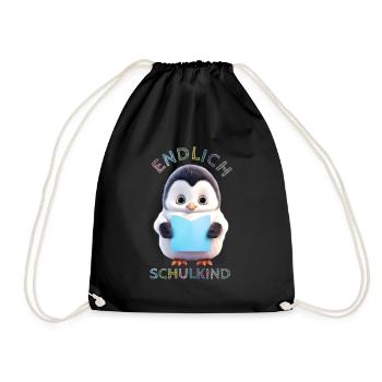 Niedlicher Pinguin mit Buch blau Endlich Schulkind - Turnbeutel - Schwarz - Vorne