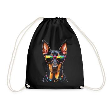 Doberman Sunglasses Dog Funny Design Print - Drawstring Bag - black - Front