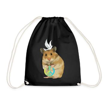 Hamster Menno Frieden Peace Friedenstaube - Turnbeutel - Schwarz - Vorne