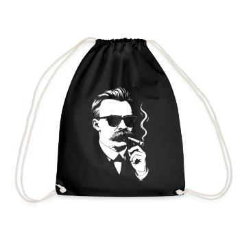 Retro Noir Friedrich Nietzsche Smoking a cigar - Drawstring Bag - black - Front