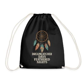 Feather And Dream Boho Festival Spiritual Pattern - Drawstring Bag - black - Front