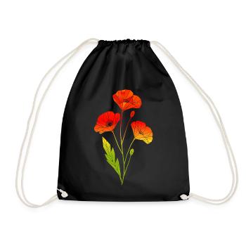 Geometrische Mohnblumen im Polygon Stil - Turnbeutel - Schwarz - Vorne
