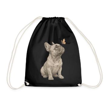 Bouledogue français vintage avec papillon - Sac de sport léger - noir - Devant