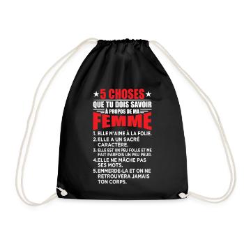 Mari Couple Cadeau Humour Personnalisé - Sac de sport léger - noir - Devant