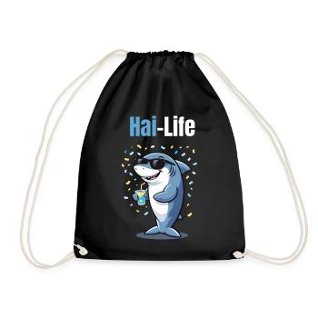 Shark Life | Cool cartoon shark with summer feeling - Drawstring Bag - black - Front