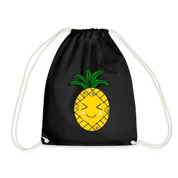 Kawaii Ananas Kawaii Früchte Kawaii Obst - Turnbeutel - Schwarz - Vorne