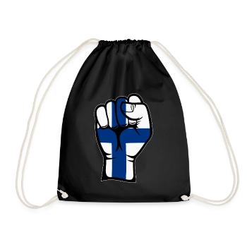 Finnland Flagge Faust Hand Symbol - Turnbeutel - Schwarz - Vorne