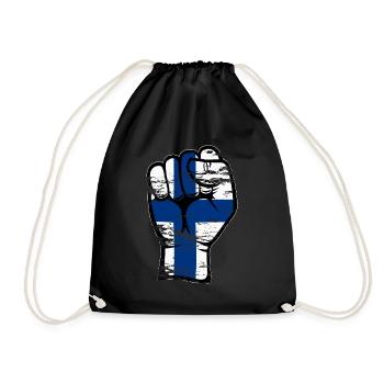 Finland flag fist hand icon used - Drawstring Bag - black - Front