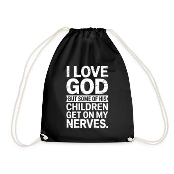I love God, but some of His children are annoying! - Drawstring Bag - black - Front