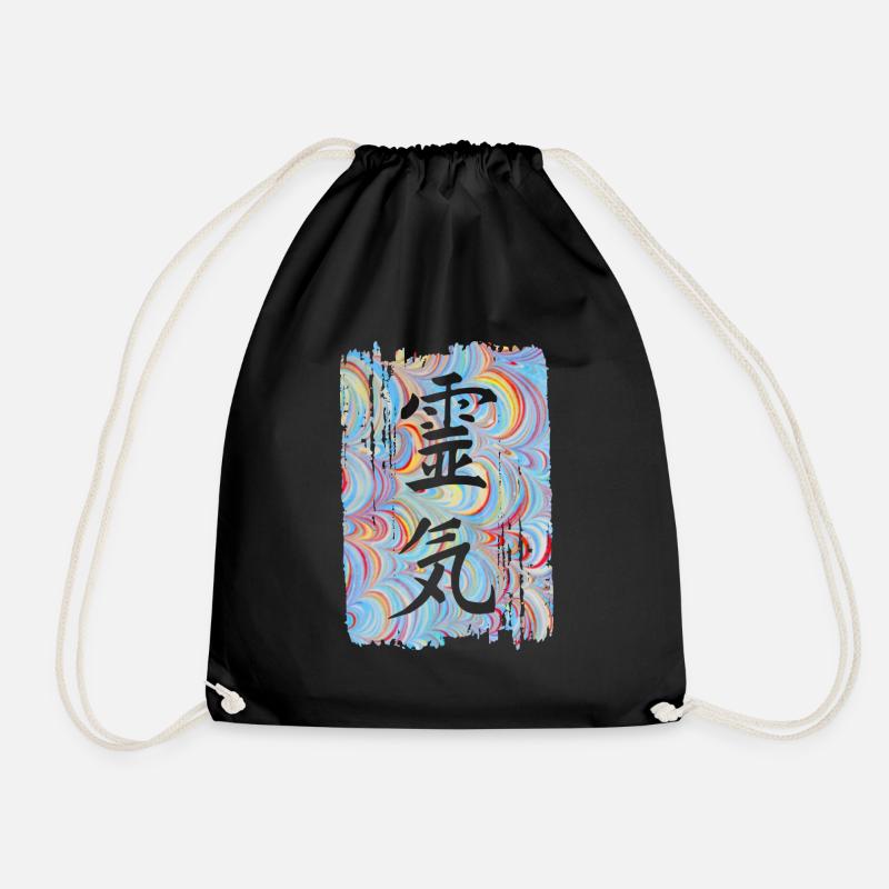 Reiki Japanese E 63 - Drawstring Bag - black