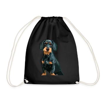 Dachshund, Dackel, Kurzhaardackel, Illustration - Turnbeutel - Schwarz - Vorne