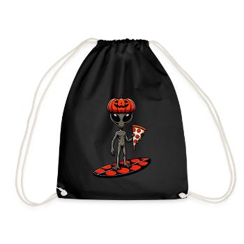 Halloween Alien Surfer Pizza Pizzaliebhaber Lustig - Turnbeutel - Schwarz - Vorne