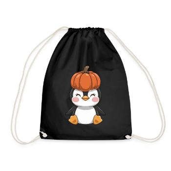 Cute Halloween Penguin with Pumpkin in October - Drawstring Bag - black - Front