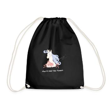 Unicorn loves flowers - Drawstring Bag - black - Front