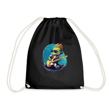 Rocking Crocodile with Electric Guitar Gift Guitarist - Drawstring Bag - black - Front