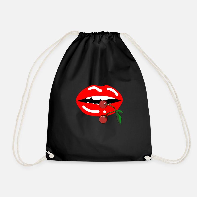 Mouth of cherry - Drawstring Bag - black