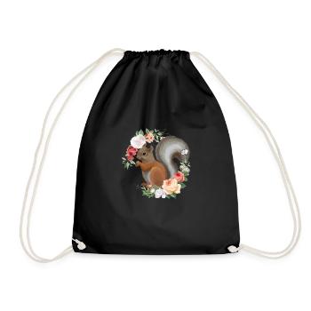 Cute squirrel flower wreath animal gardener - Drawstring Bag - black - Front