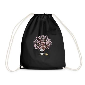 Cherry Blossom Panda Japanese Tree Sakura - Drawstring Bag - black - Front