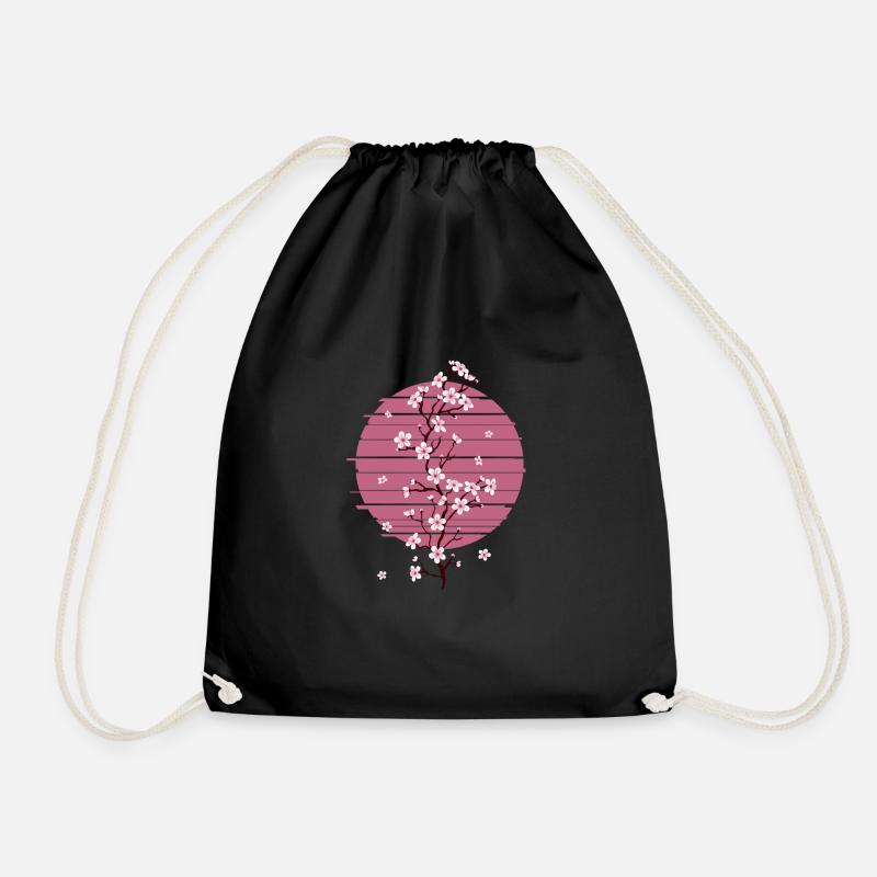 Retro Kirschblüte Japanischer Baum Sakura - Turnbeutel - Schwarz