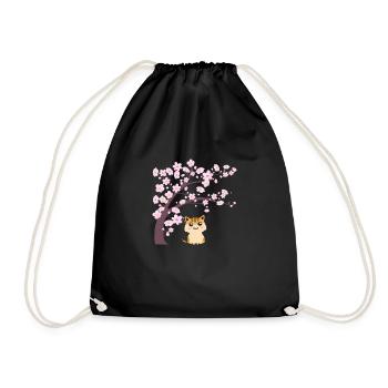 Cherry Blossom Cat Japanese Kitten Sakura - Drawstring Bag - black - Front