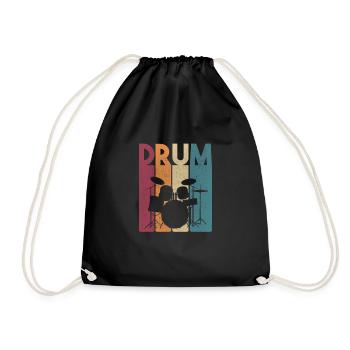 Drums Vintage Rock Music Retro Drummer - Drawstring Bag - black - Front