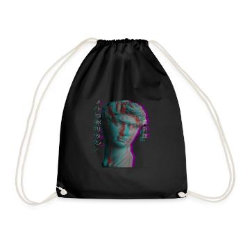 Ancient Greek Sculpture Vaporwave Statue Head - Drawstring Bag - black - Front