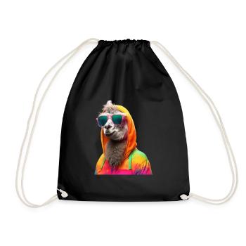 Llama with Sunglasses Colorful Cool Alpaca Llama - Drawstring Bag - black - Front
