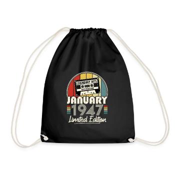 January 1947 Vintage Birthday Retro Gift - Drawstring Bag - black - Front