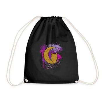 Owl on crescent moon | Melancholy | mysticism - Drawstring Bag - black - Front