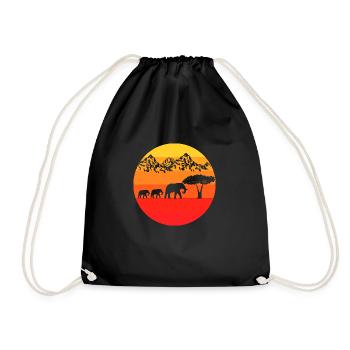 Africa Zoo Animal Lovers Gift Retro Elephant - Drawstring Bag - black - Front