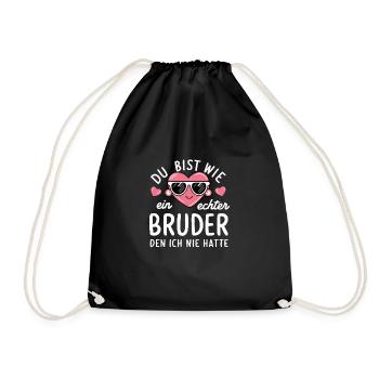 Bruderherz-Schwester-Geschenk: Lustig Geburtstag - Turnbeutel - Schwarz - Vorne