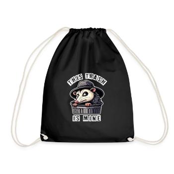 Trash possum with hat looking out of the garbage can - Drawstring Bag - black - Front
