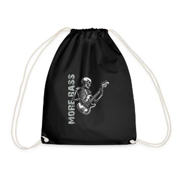 Skelett Skull mit Bassgitarre und Spruch Mehr Bass - Turnbeutel - Schwarz - Vorne