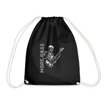 Skelett Skull mit Bassgitarre und Spruch Mehr Bass - Turnbeutel - Schwarz - Vorne