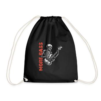 Skelett Skull mit Bassgitarre und Spruch Mehr Bass - Turnbeutel - Schwarz - Vorne