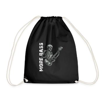 Skelett Skull mit Bassgitarre und Spruch Mehr Bass - Turnbeutel - Schwarz - Vorne