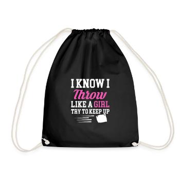 I Know I Throw Like A Girl Try To Keep Up Cornhole - Drawstring Bag - black - Front