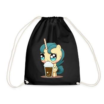 Unicorn drinks bubble tea kawaii anime - Drawstring Bag - black - Front