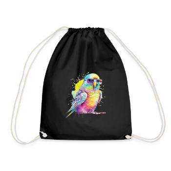 Colorful cool budgerigar with glasses - Drawstring Bag - black - Front
