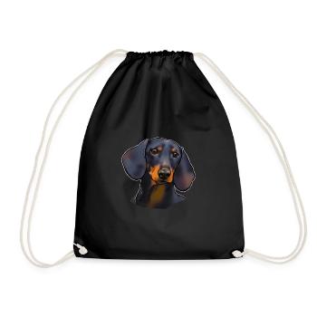 Dachshund black and tan (without text) dark textiles - Drawstring Bag - black - Front